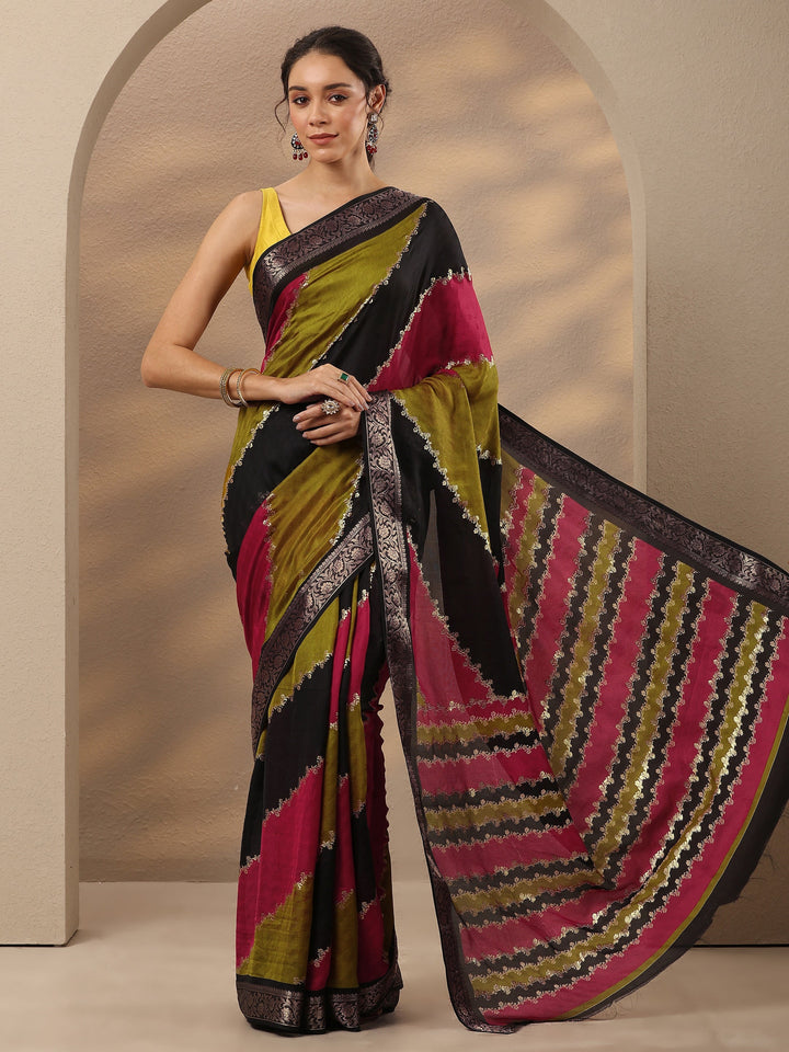 Multi Woven Design Silk Blend Saree With Unstitched Blouse Piece