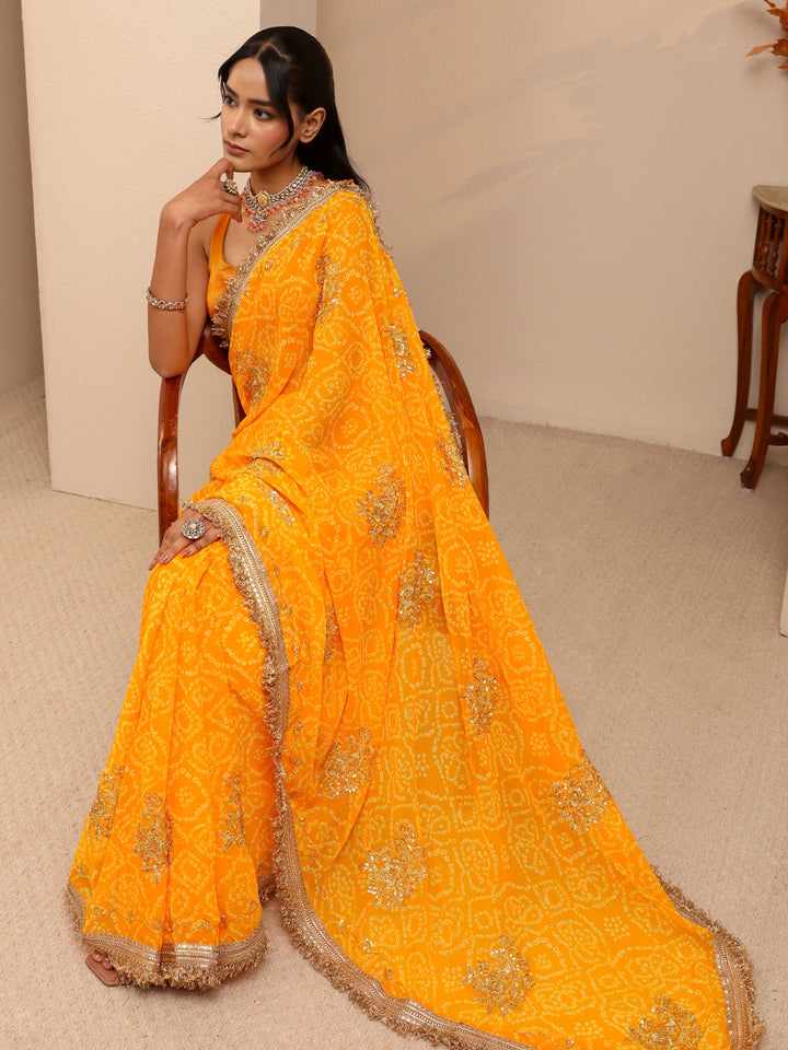 Libas Mustard Badhani Printed Georgette Saree