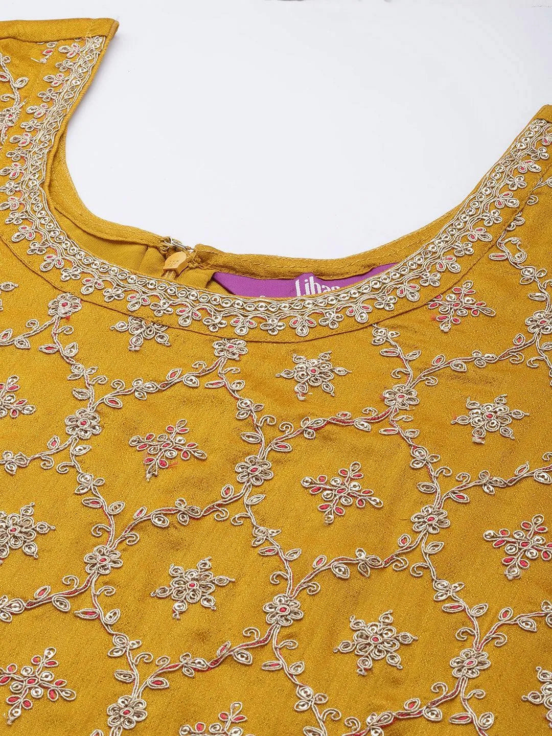 Mustard Embroidered Silk Blend Straight Suit Set - ShopLibas 