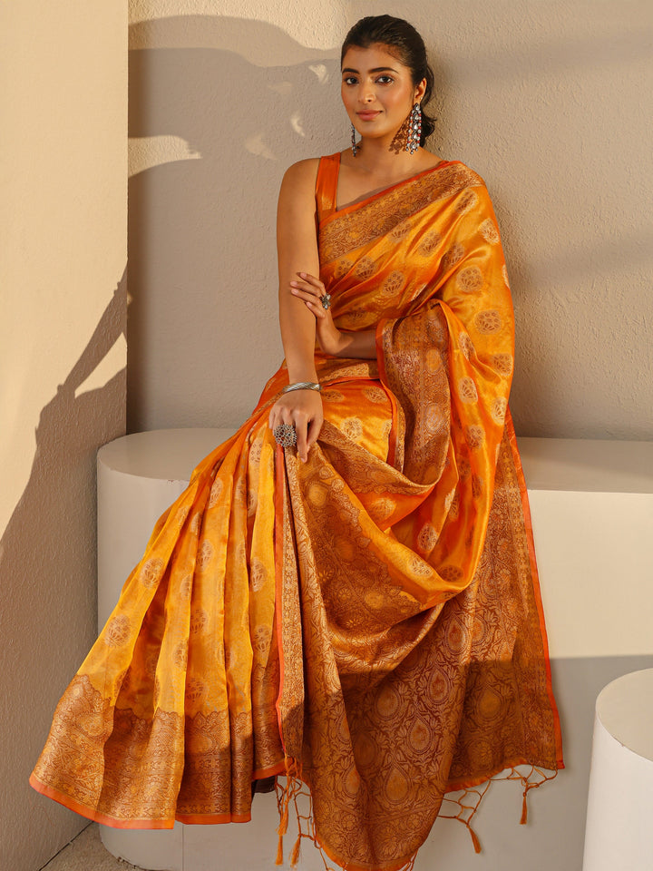 Mustard Ethnic Woven Design Silk Blend Saree With Unstitched Blouse Piece