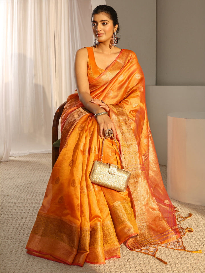 Mustard Ethnic Woven Design Silk Blend Saree With Unstitched Blouse Piece