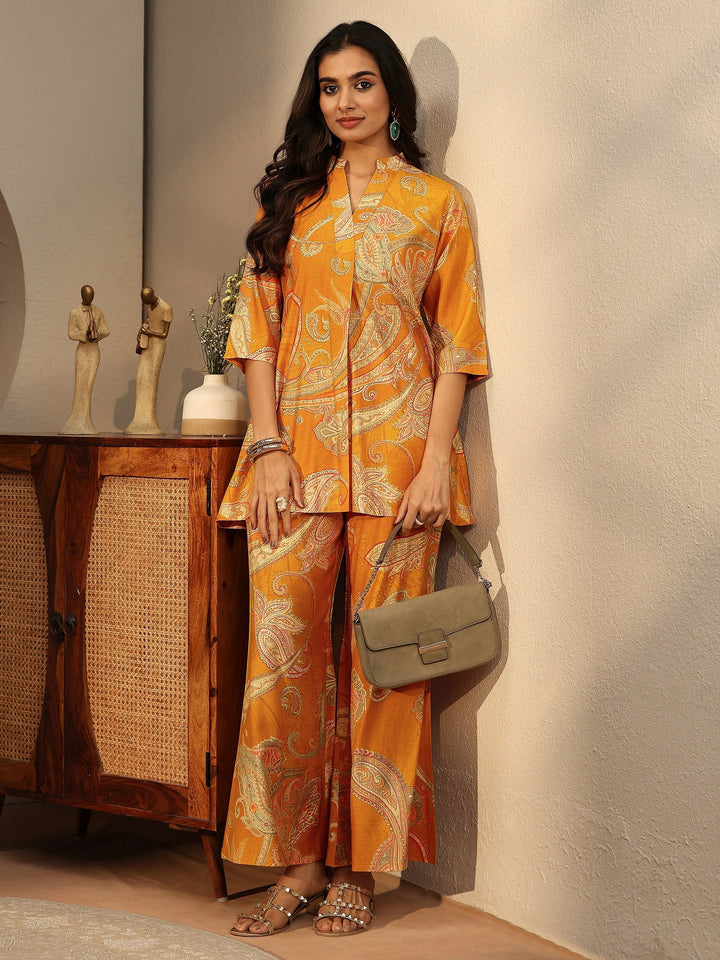 Mustard Paisley Printed Silk Blend Co-Ord Set