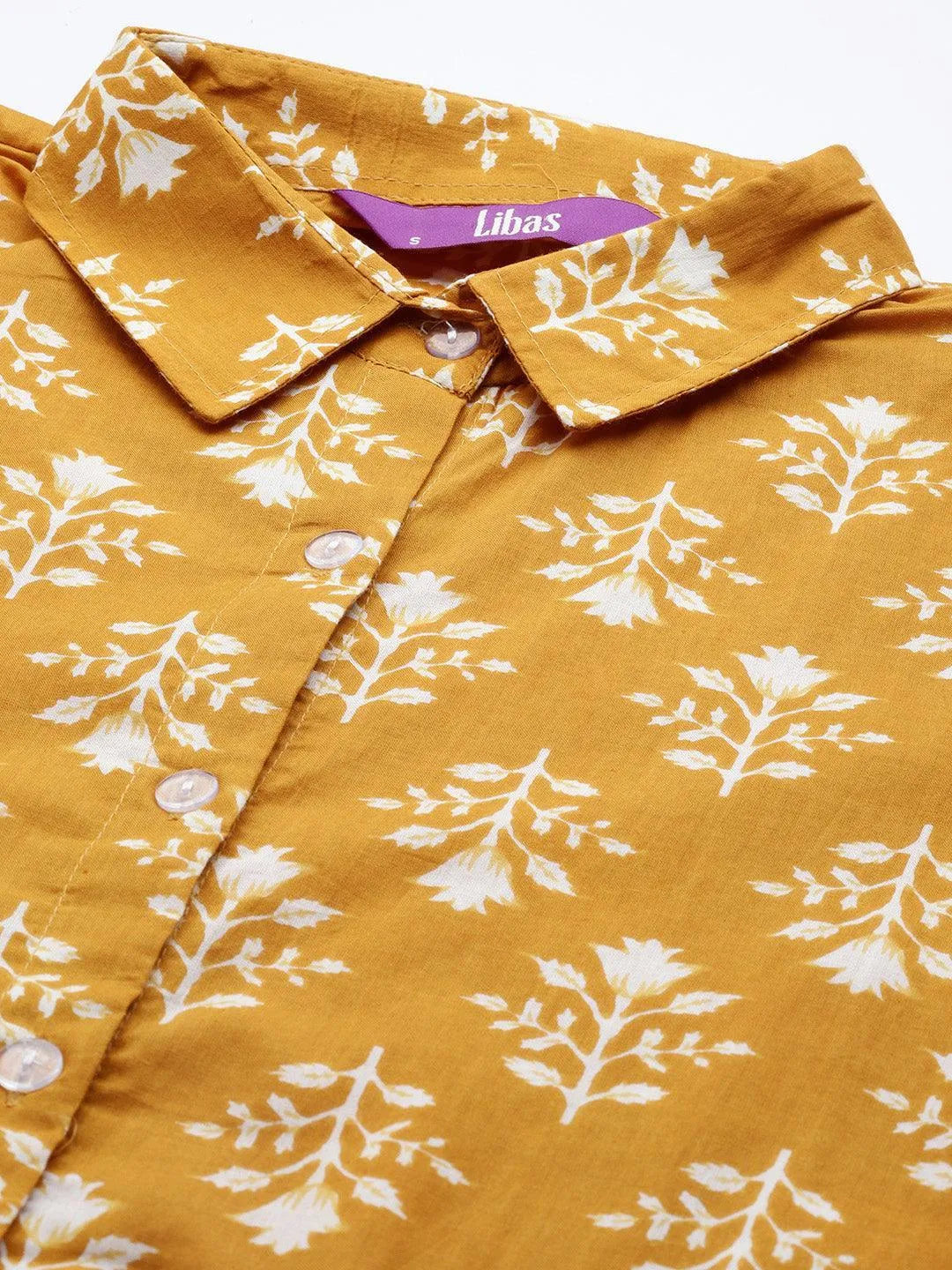 Mustard Printed Cotton Night Suit - ShopLibas 