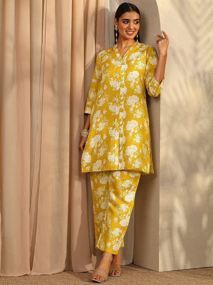 Mustard Printed Cotton Blend Co-Ord Set
