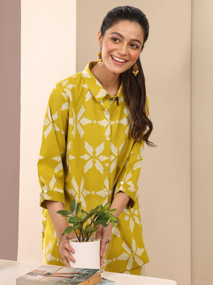 Mustard Printed Cotton Night Suit