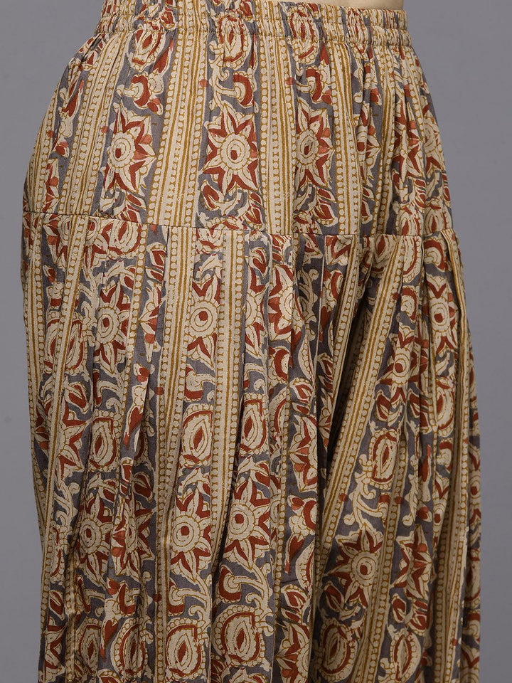 Mustard Printed Cotton Straight Kurta With Salwar & Dupatta - ShopLibas