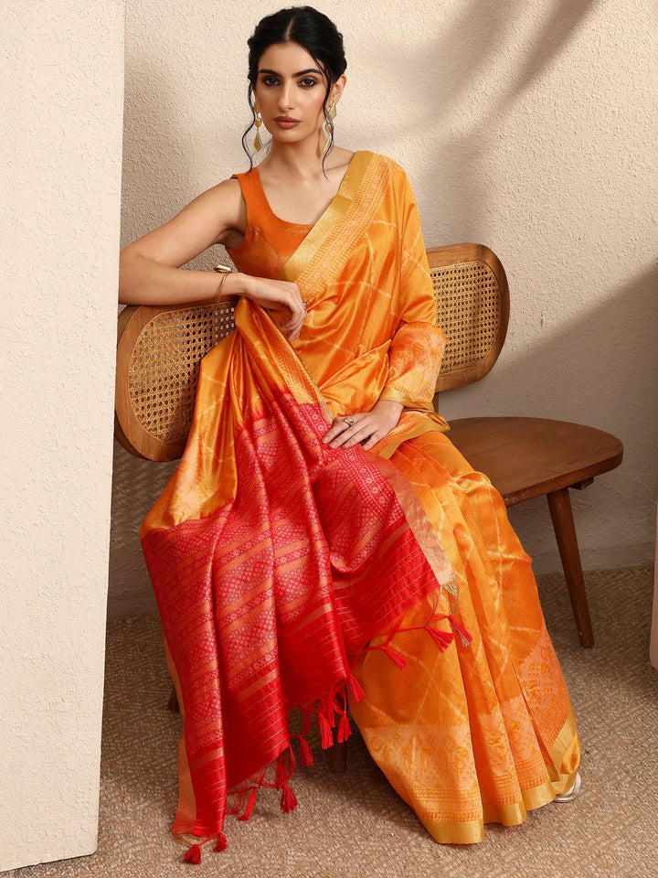 Mustard Woven Design Banarsi Silk Blend Saree With Unstitched Blouse Piece