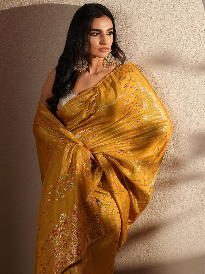 Mustard Woven Design Silk Blend Saree With Unstitched Blouse Piece