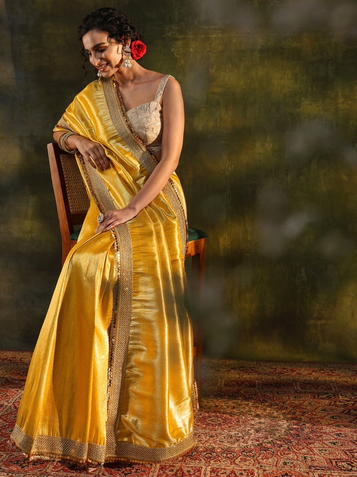 Mustard Woven Design Silk Blend Saree With Unstitched Blouse Piece