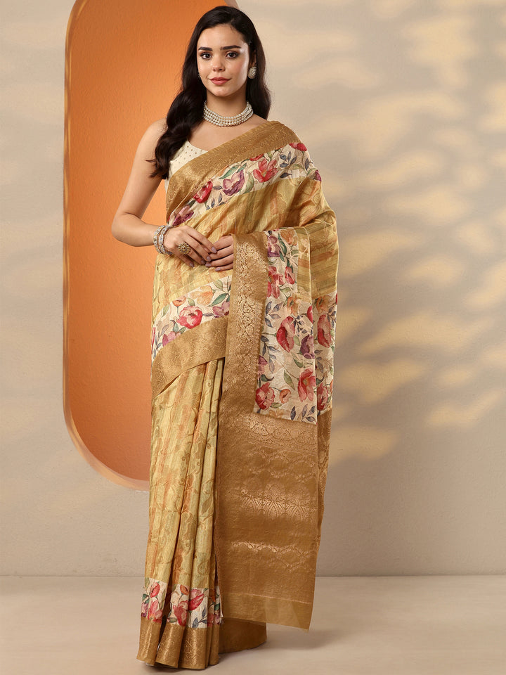 Mustard Woven Design Silk Blend Saree With Unstitched Blouse Piece