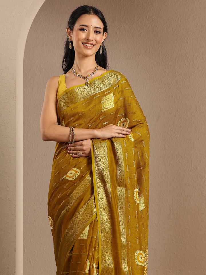 Mustard Woven Design Silk Blend Saree With Unstitched Blouse Piece