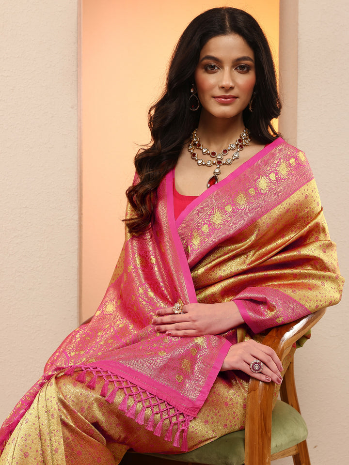 Mustard Woven Design Silk Blend Saree With Unstitched Blouse Piece