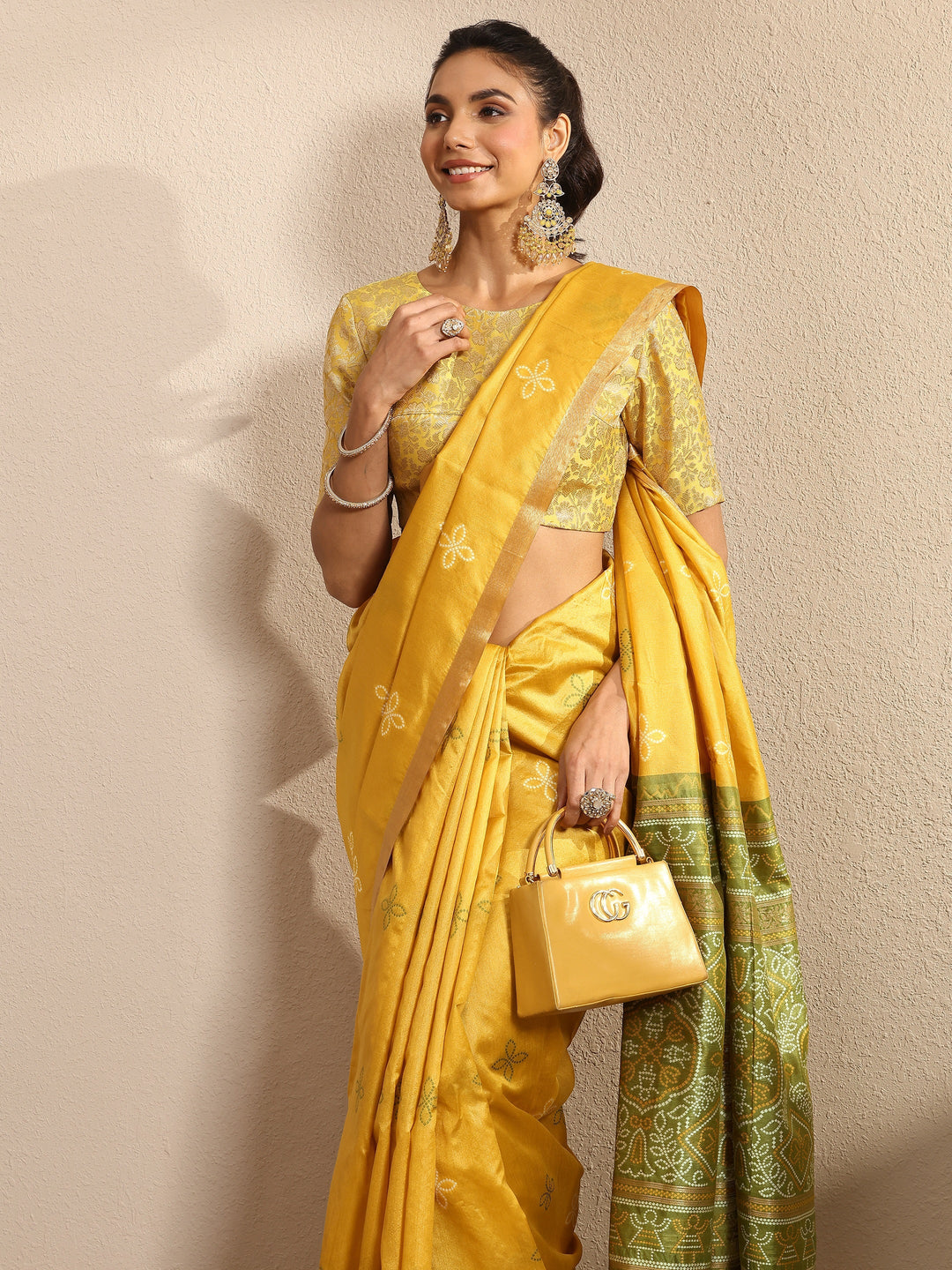 Mustard Woven Design Silk Blend Saree With Unstitched Blouse Piece