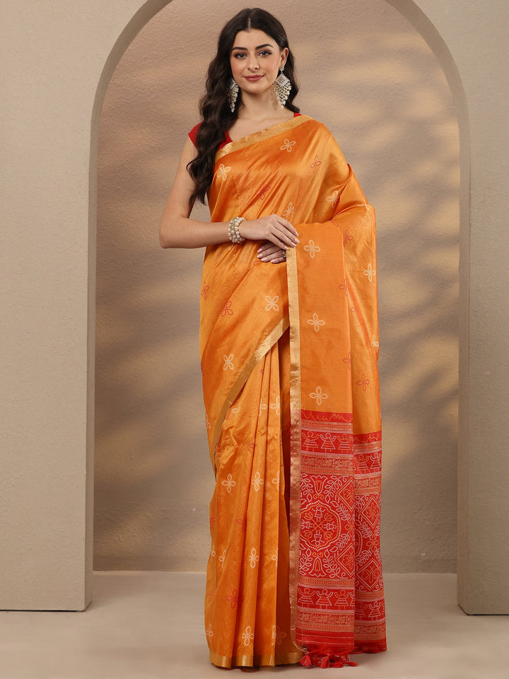 Mustard Woven Design Silk Blend Saree With Unstitched Blouse Piece