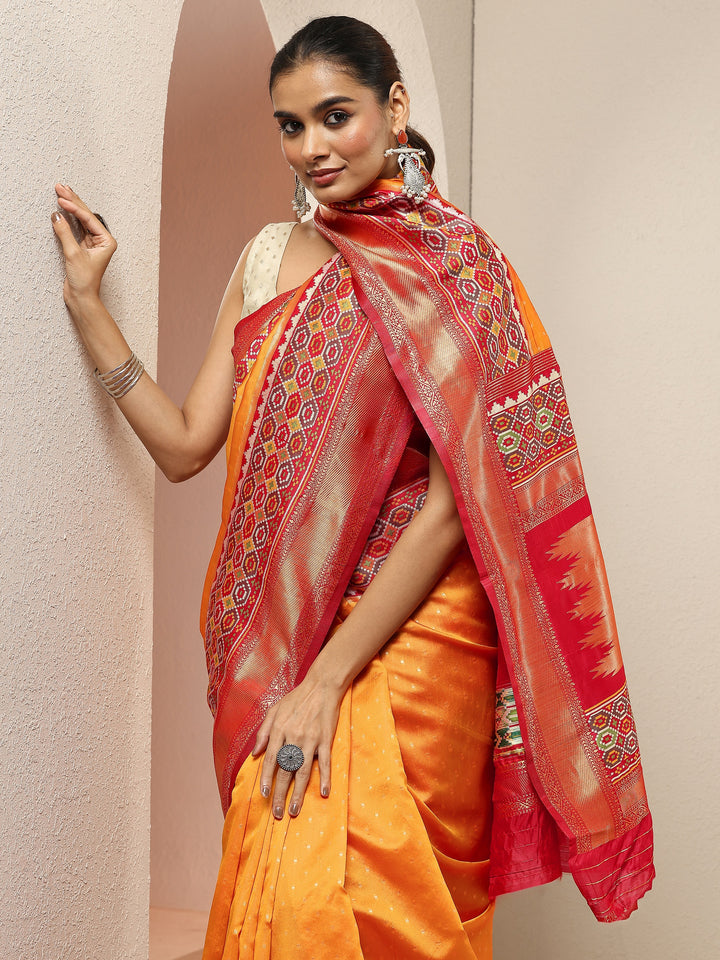 Mustard Woven Design Silk Blend Sarees With Unstitched Blouse Piece