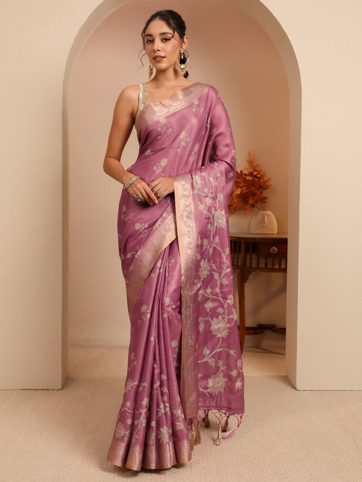 Libas Muted Pink Floral Printed Silk Blend Saree