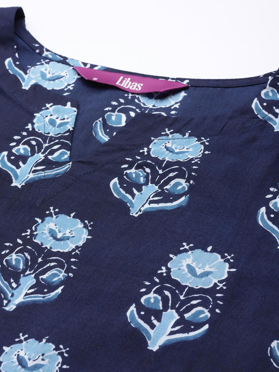 Navy Blue Printed Cotton Night Suit - ShopLibas 