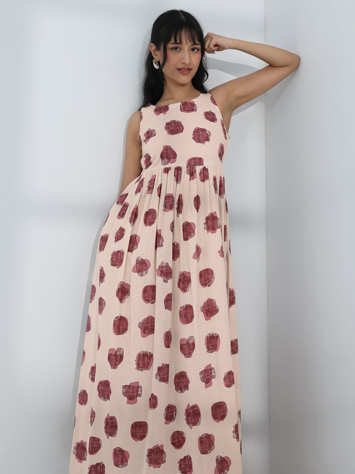 Off-White Abstract Printed Fit-And-Flare Cotton One-Piece Dress