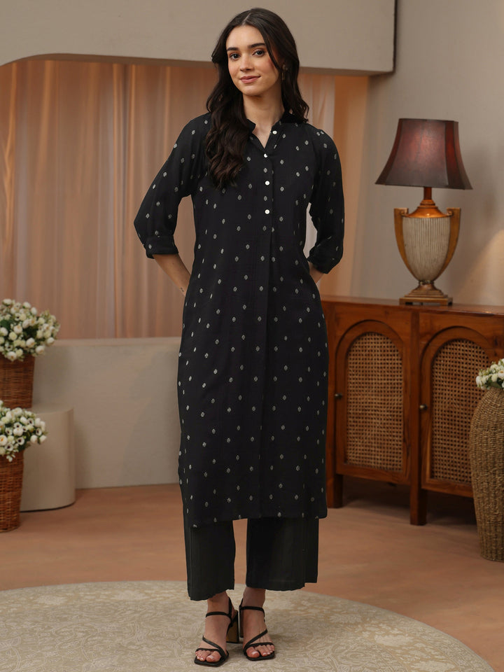 Black Woven Design Rayon Straight Kurta