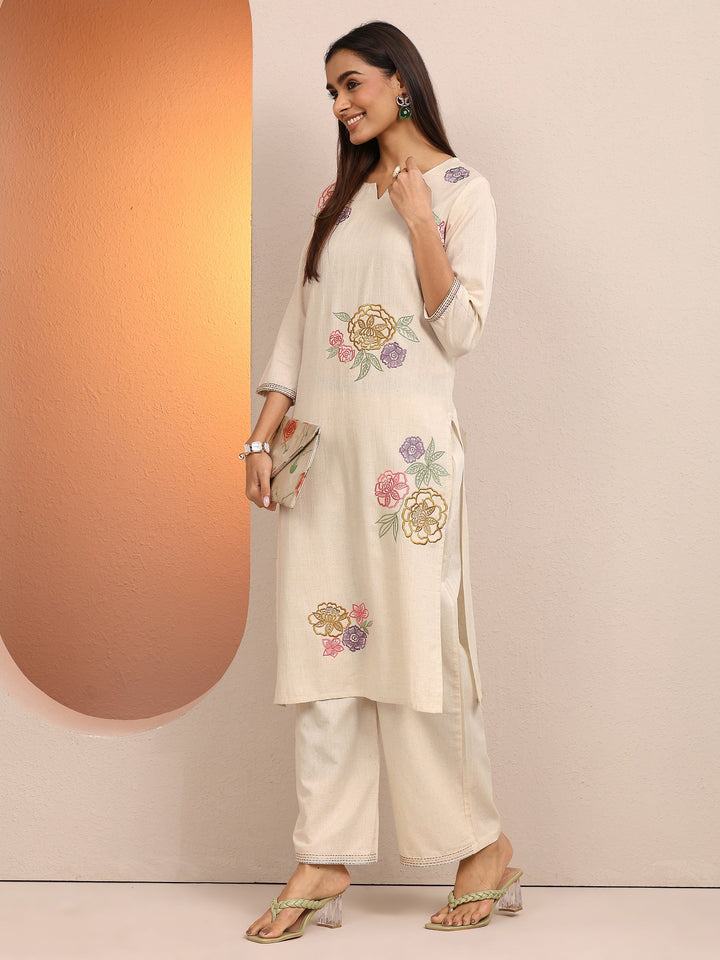 Off White Embroidered Cotton Co-Ord Sets