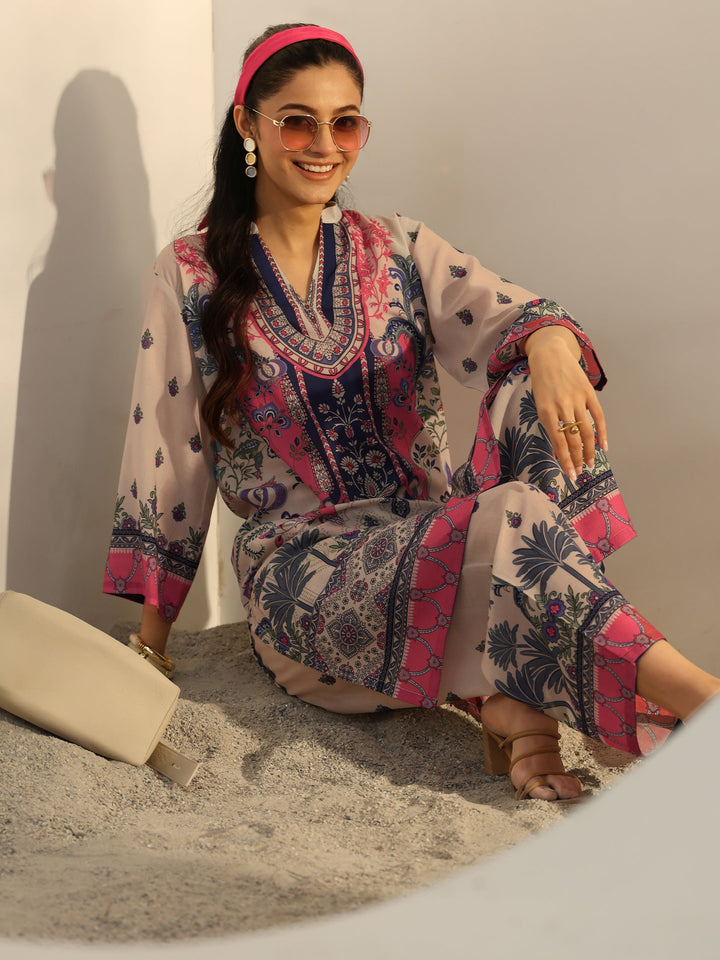 Off White Ethnic Printed Cotton Blend Co-Ord Set