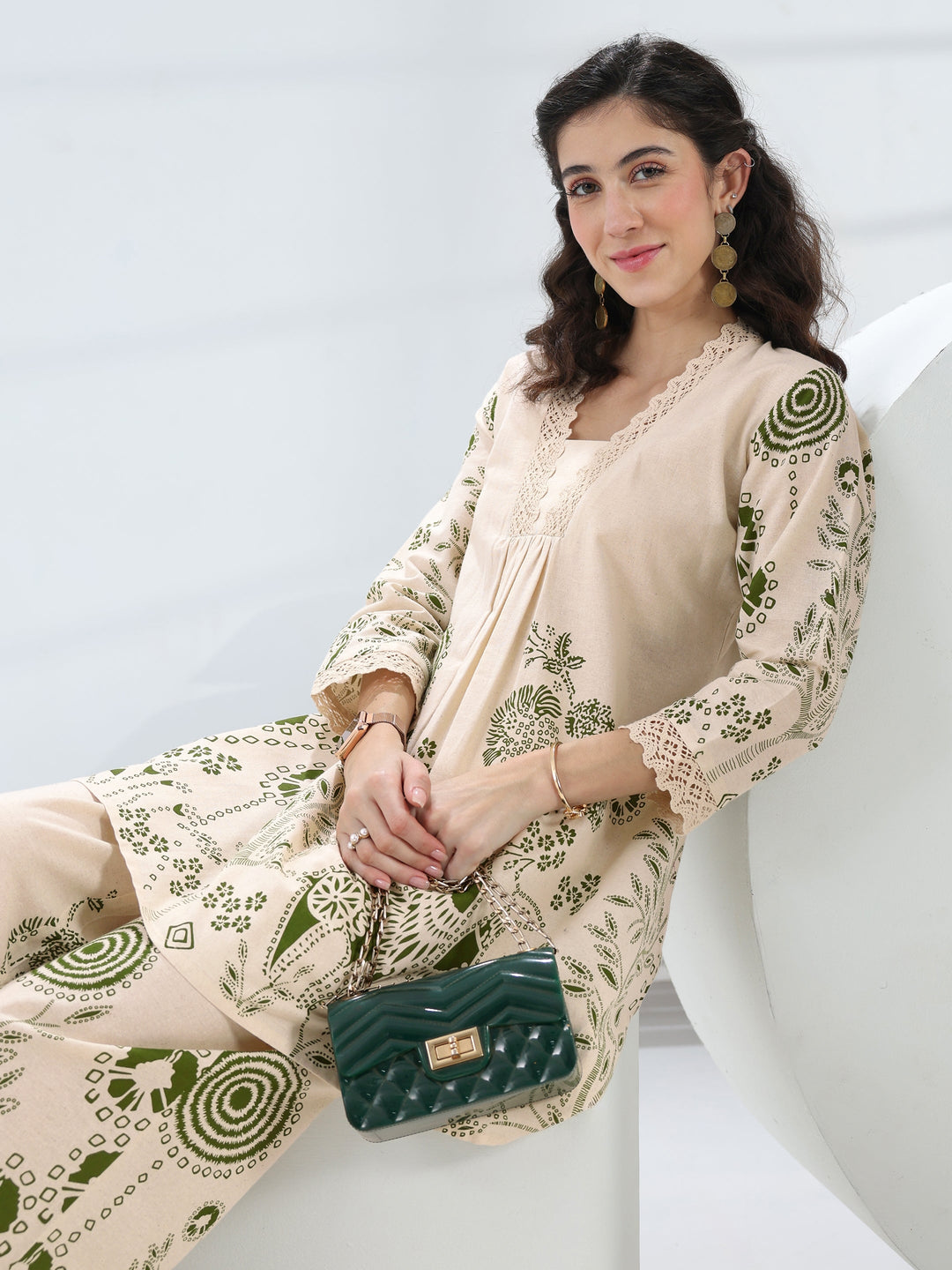 Off White Floral Printed Cotton Co-Ord Set