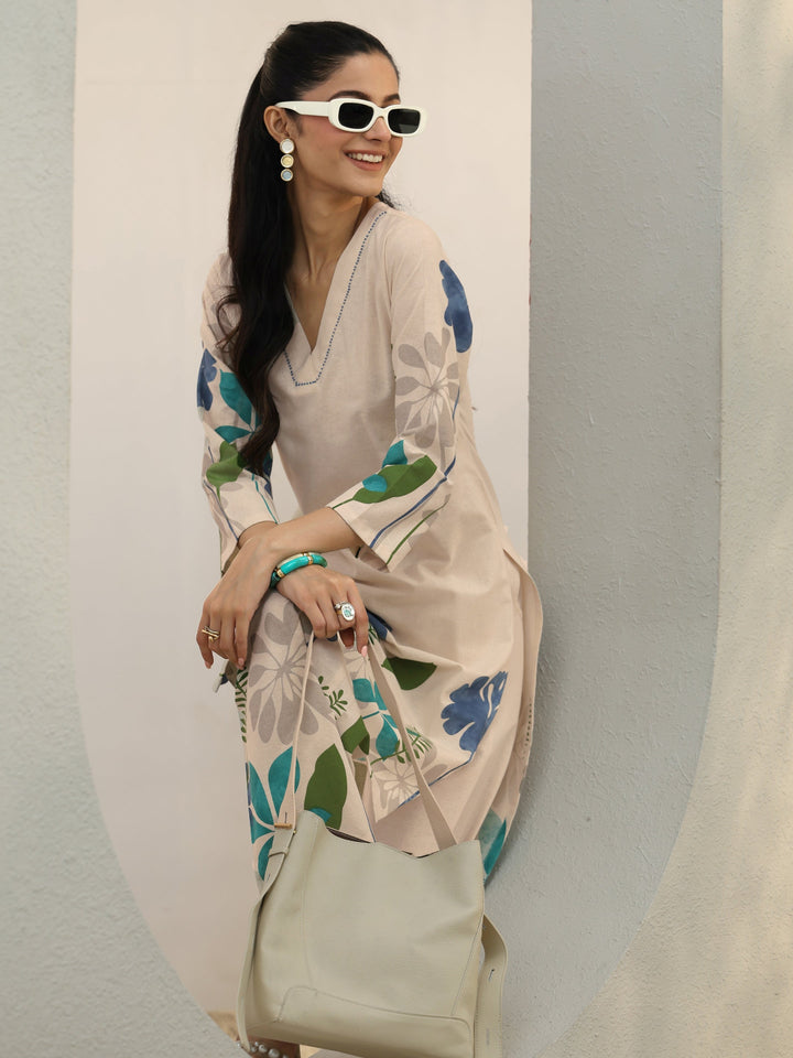 Off White Floral Printed Cotton Co-Ord Set