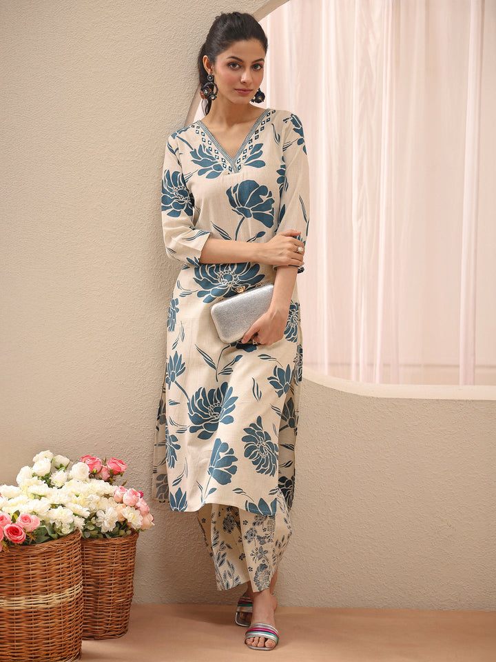 Libas Off White Floral Printed Cotton Co-Ord Set