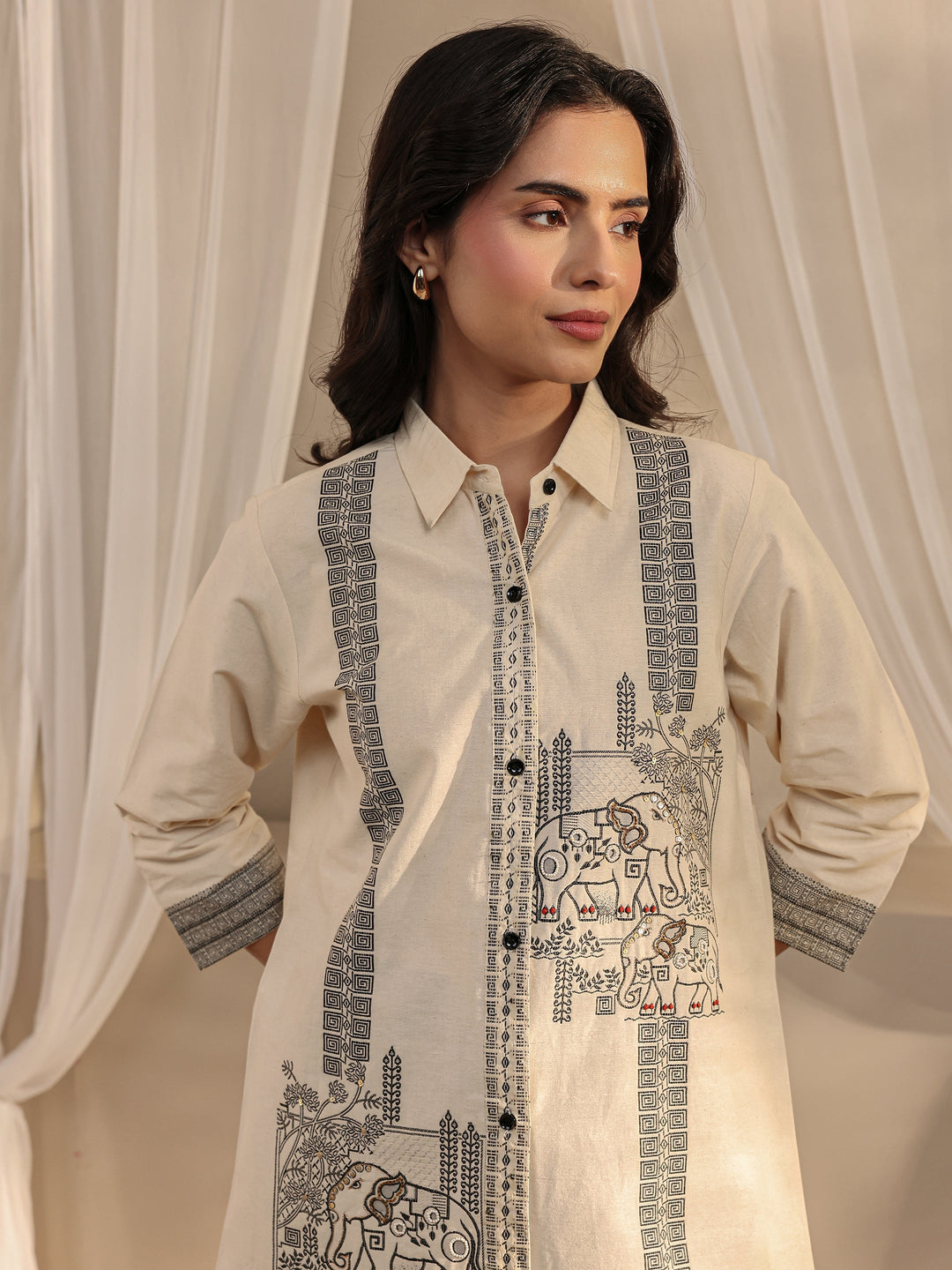 Off White Humanoid Printed Cotton Shirt