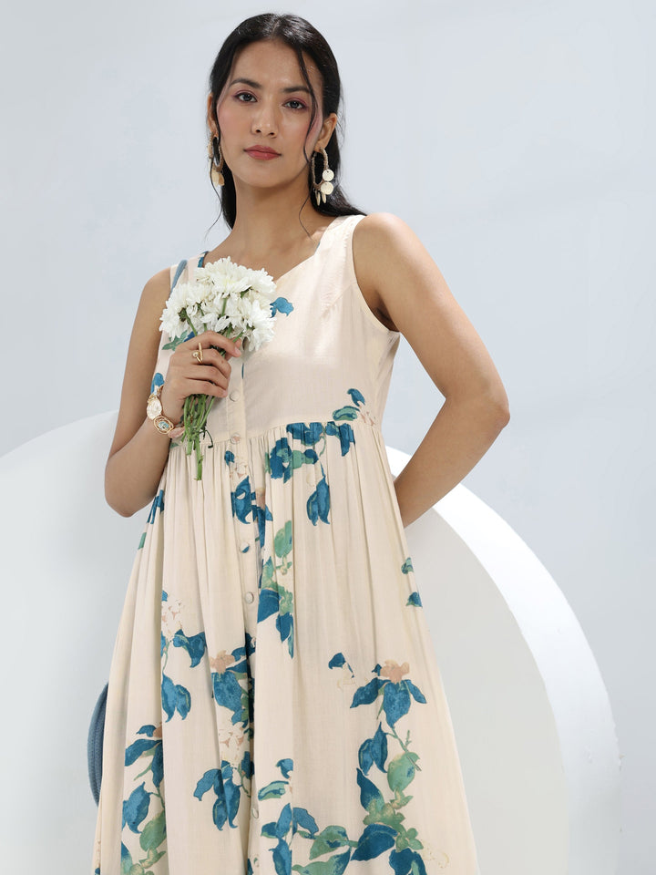 Off-White Printed Cotton A-Line One-Piece Dress
