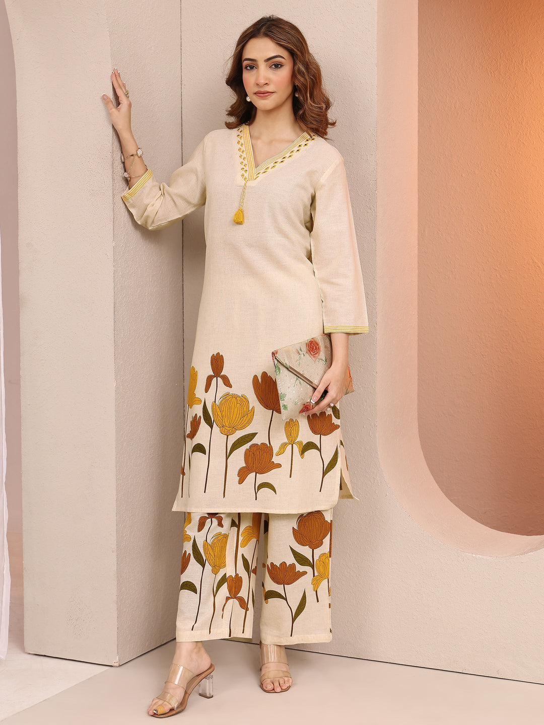 Off White Printed Cotton Co-Ord Sets
