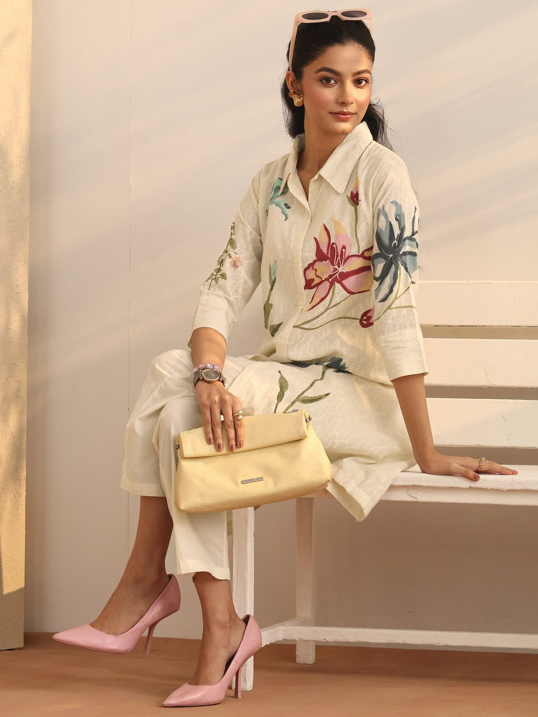 Off White Printed Cotton Co-Ord Sets