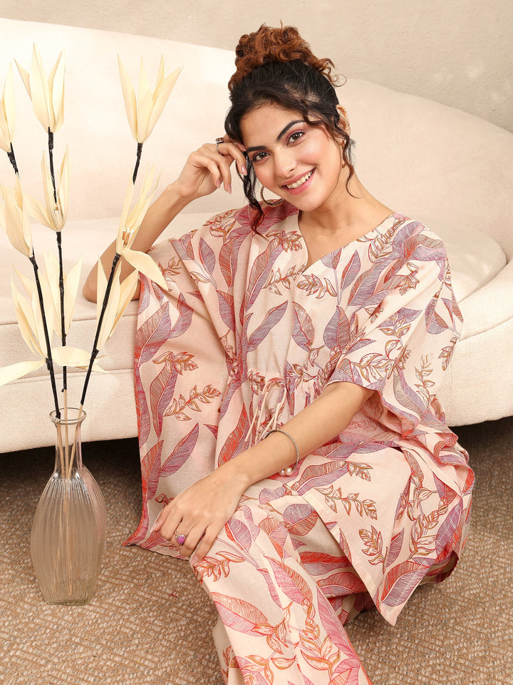 Off White Printed Cotton Night Suit