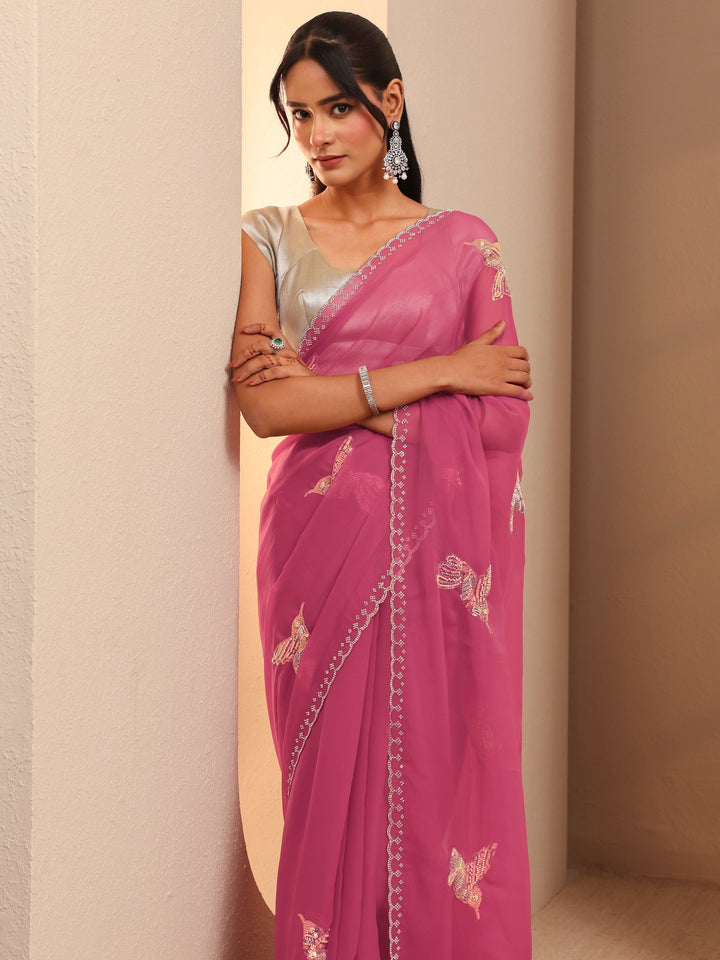 Libas Orchid Pink Tissue Saree
