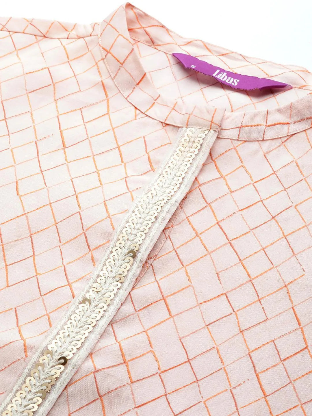 Peach Printed Silk Straight Kurta - ShopLibas 