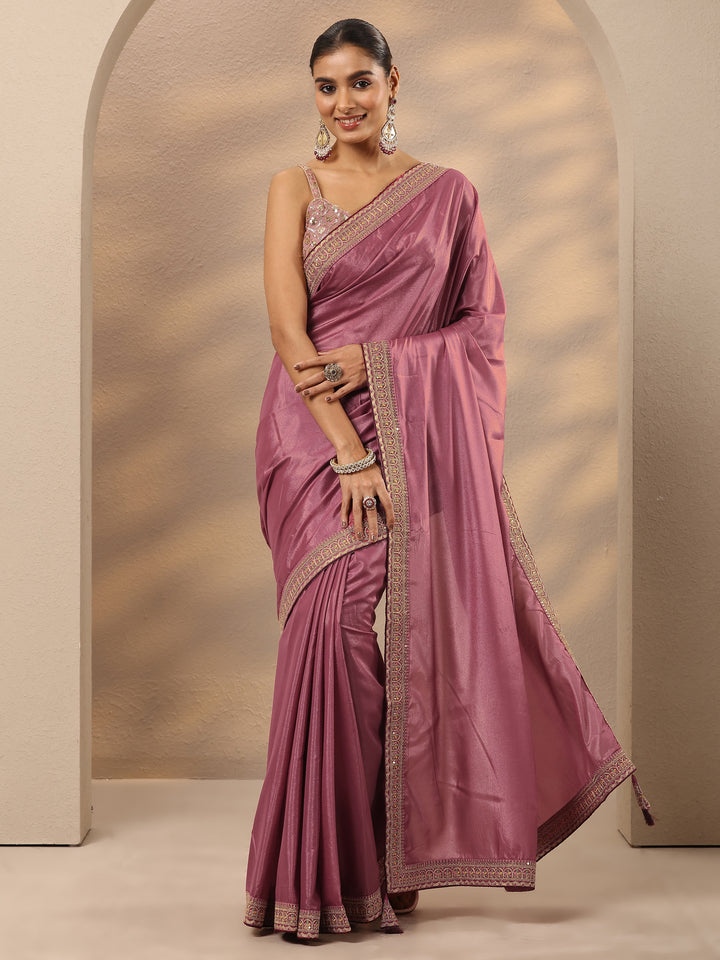 Peach Solid Silk Blend Saree With Unstitched Blouse Piece