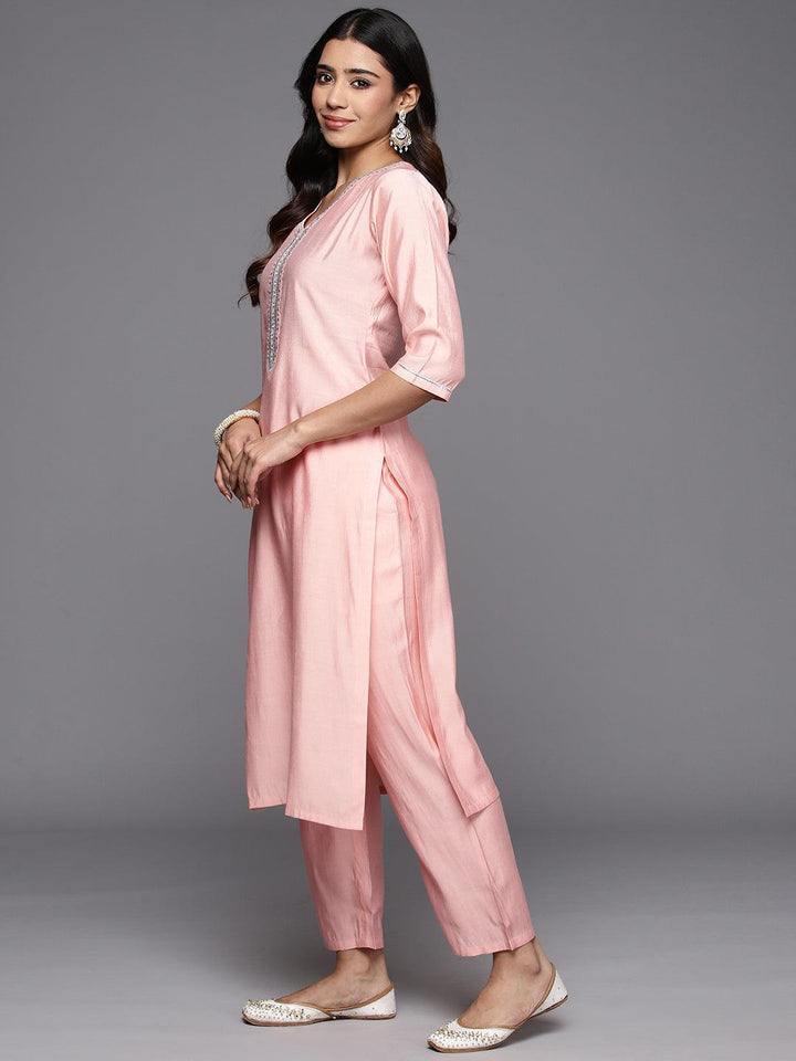 Peach Yoke Design Silk Blend Straight Suit With Dupatta