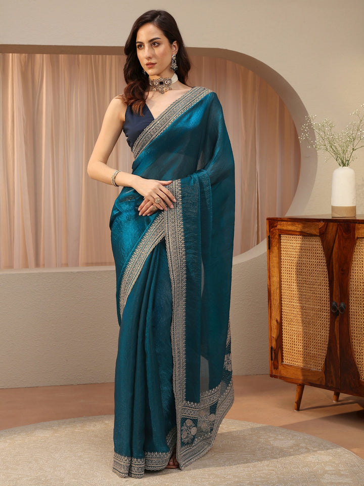 Peacock Blue Tissue Saree