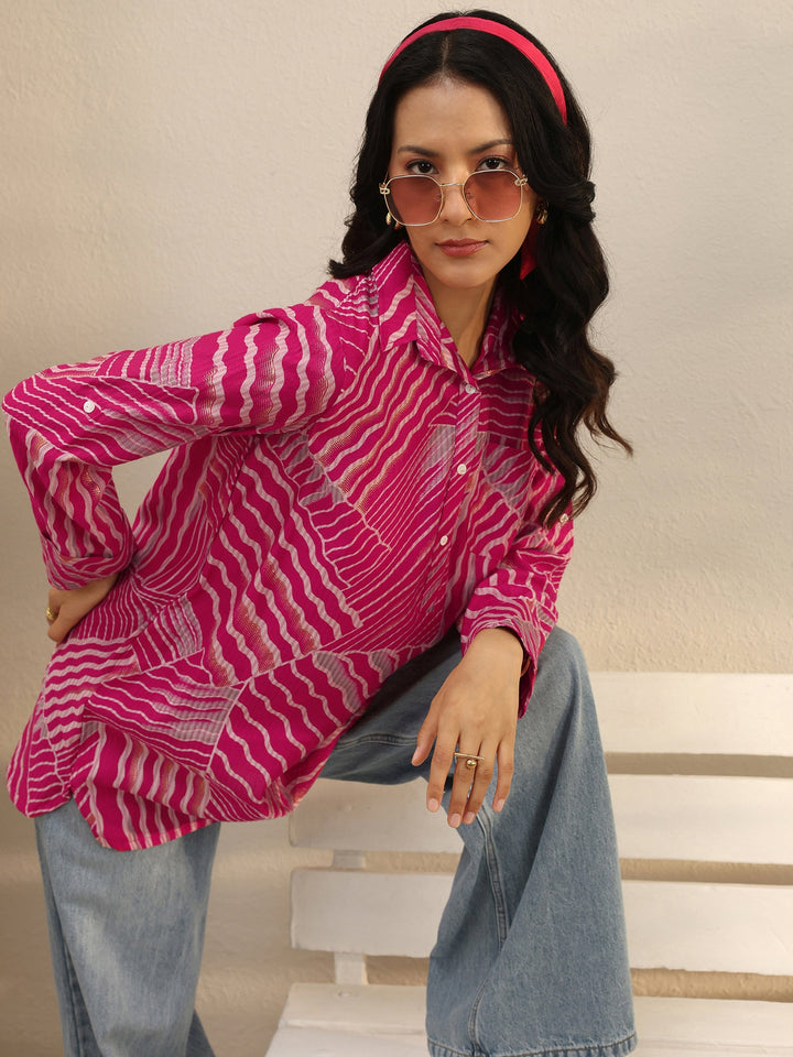 Pink Abstract Printed Silk Blend Tunic