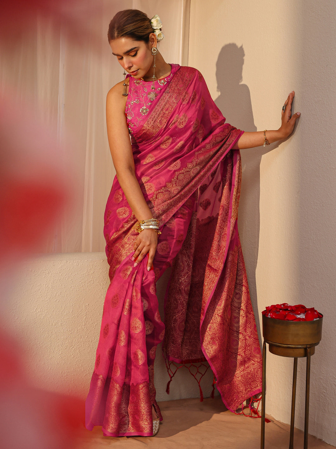 Pink Banarasi Silk Blend Saree