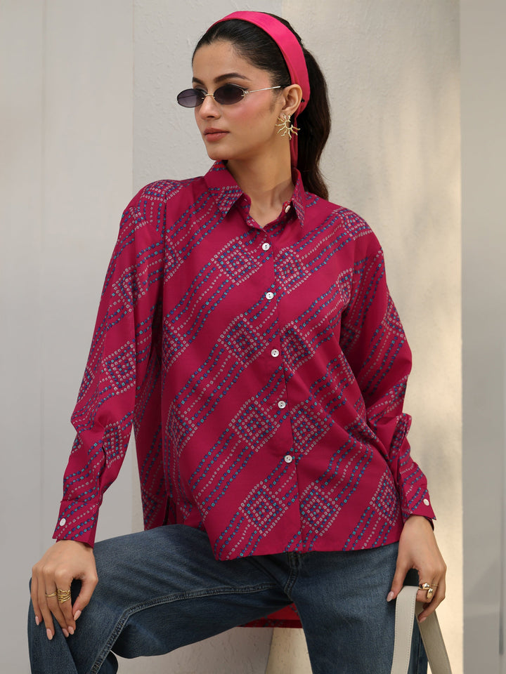 Pink Bandhani Printed Cotton Blend Shirt