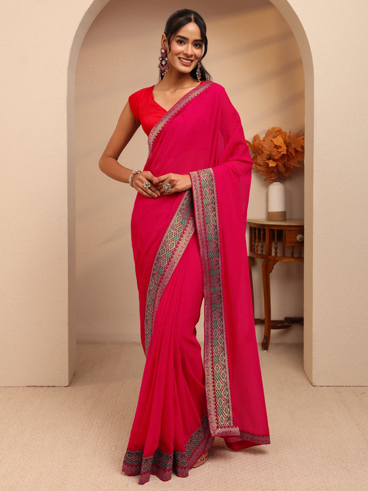 Libas Pink Chiffon Pre-Draped Saree
