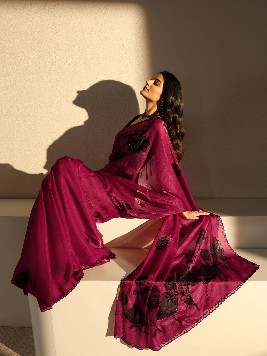 Libas Pink Embellished Tissue Saree With Unstiched Blouse Piece