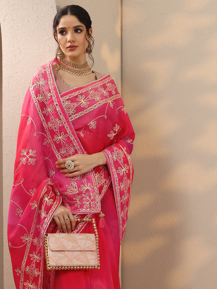 Pink Embroidered Organza Saree With Unstitched Blouse Piece
