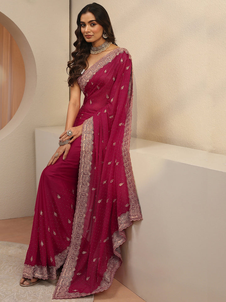 Pink Ethnic Motif Embroidered Tissue Saree