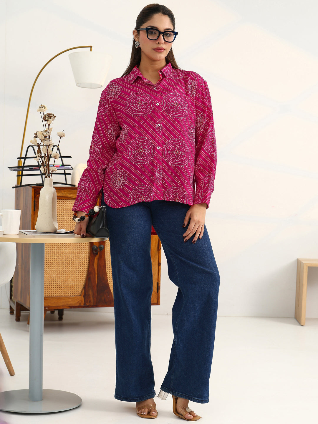 Bandhani Pink Cotton Blend Signature Shirt