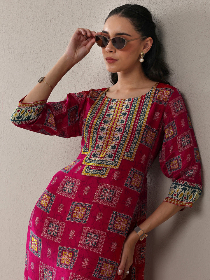 Libas Pink Ethnic Printed Crepe Straight Kurta