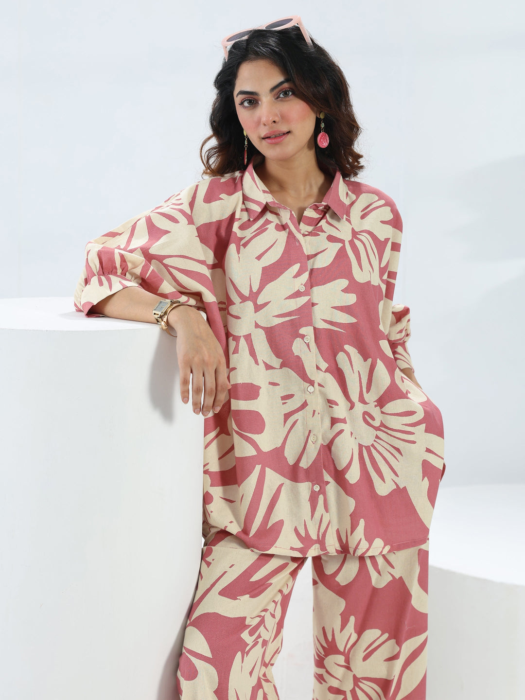 Pink Floral Printed Cotton Co-Ord Set