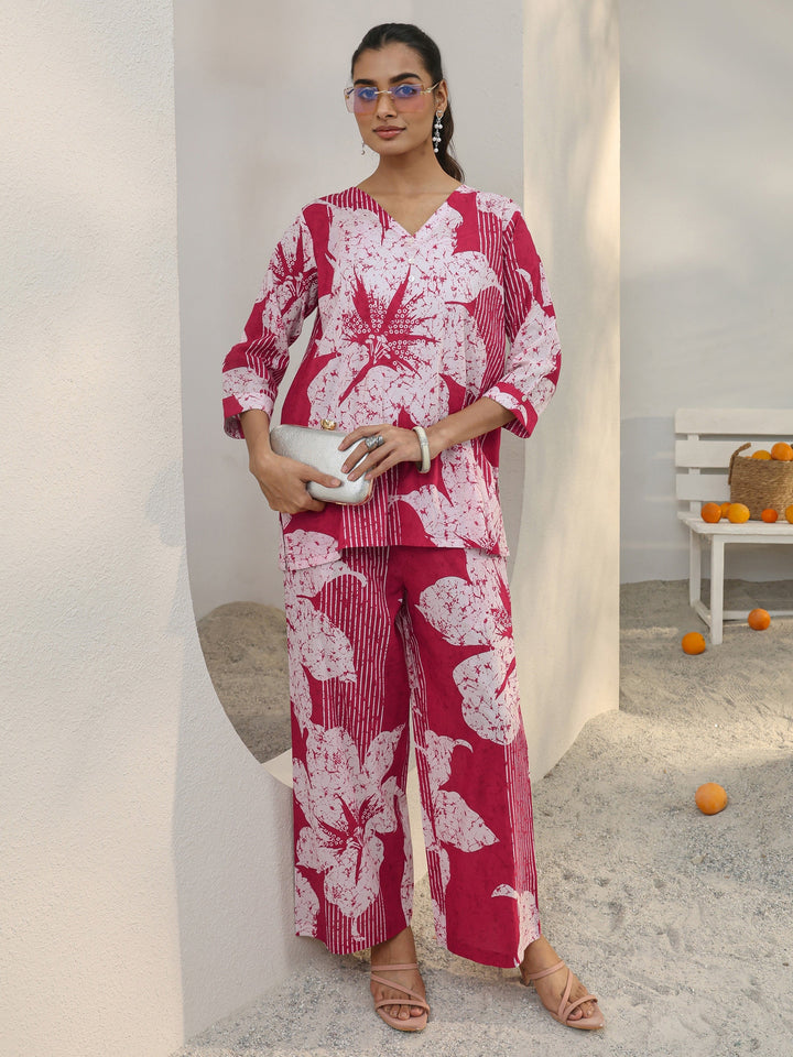 Pink Floral Printed Cotton Co-Ord Set