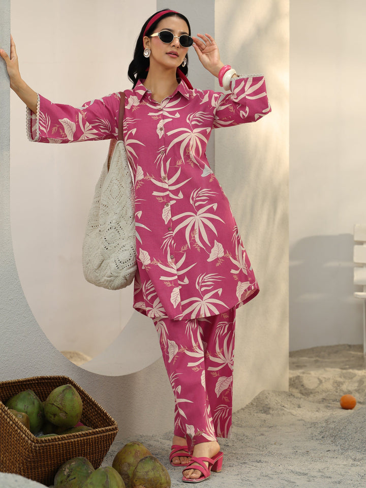 Pink Floral Printed Cotton Co-Ord Set